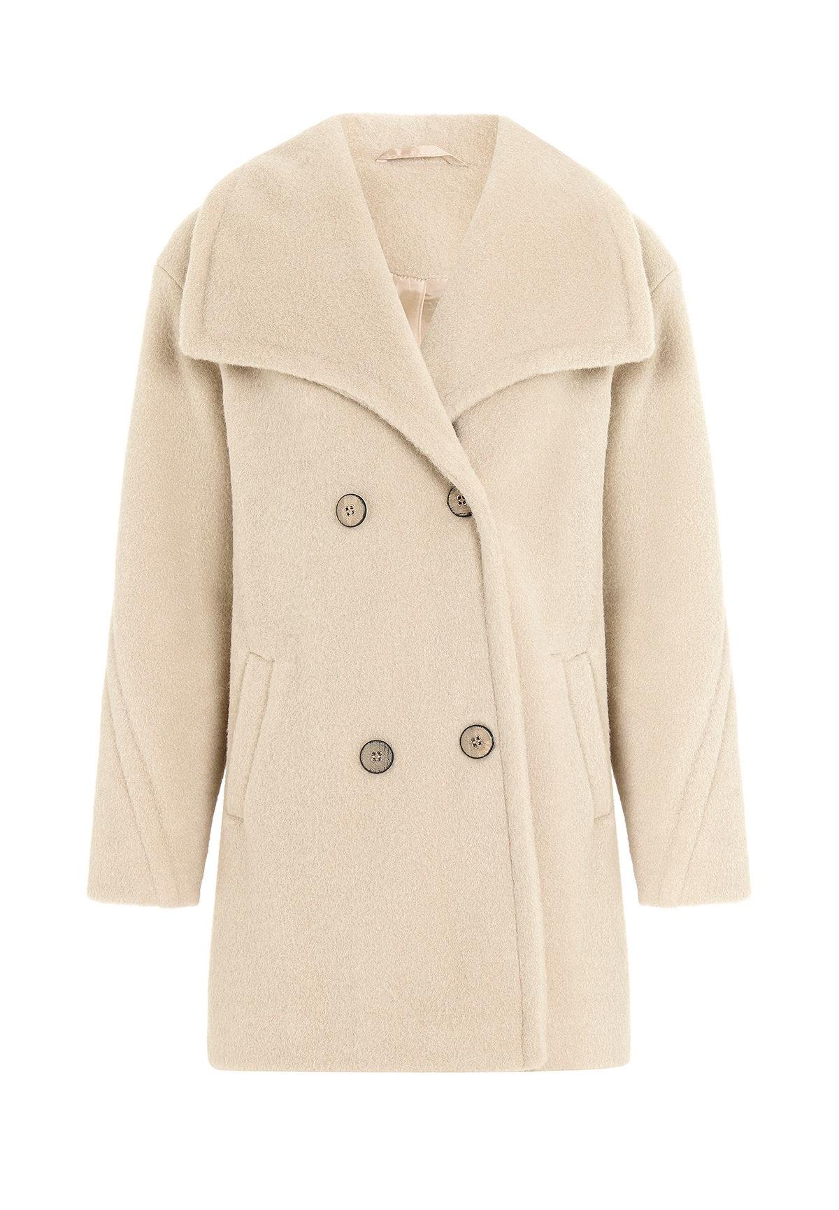 Mendil Yaka Kruvaze Geniş Kesim Kaban BEJ 3129