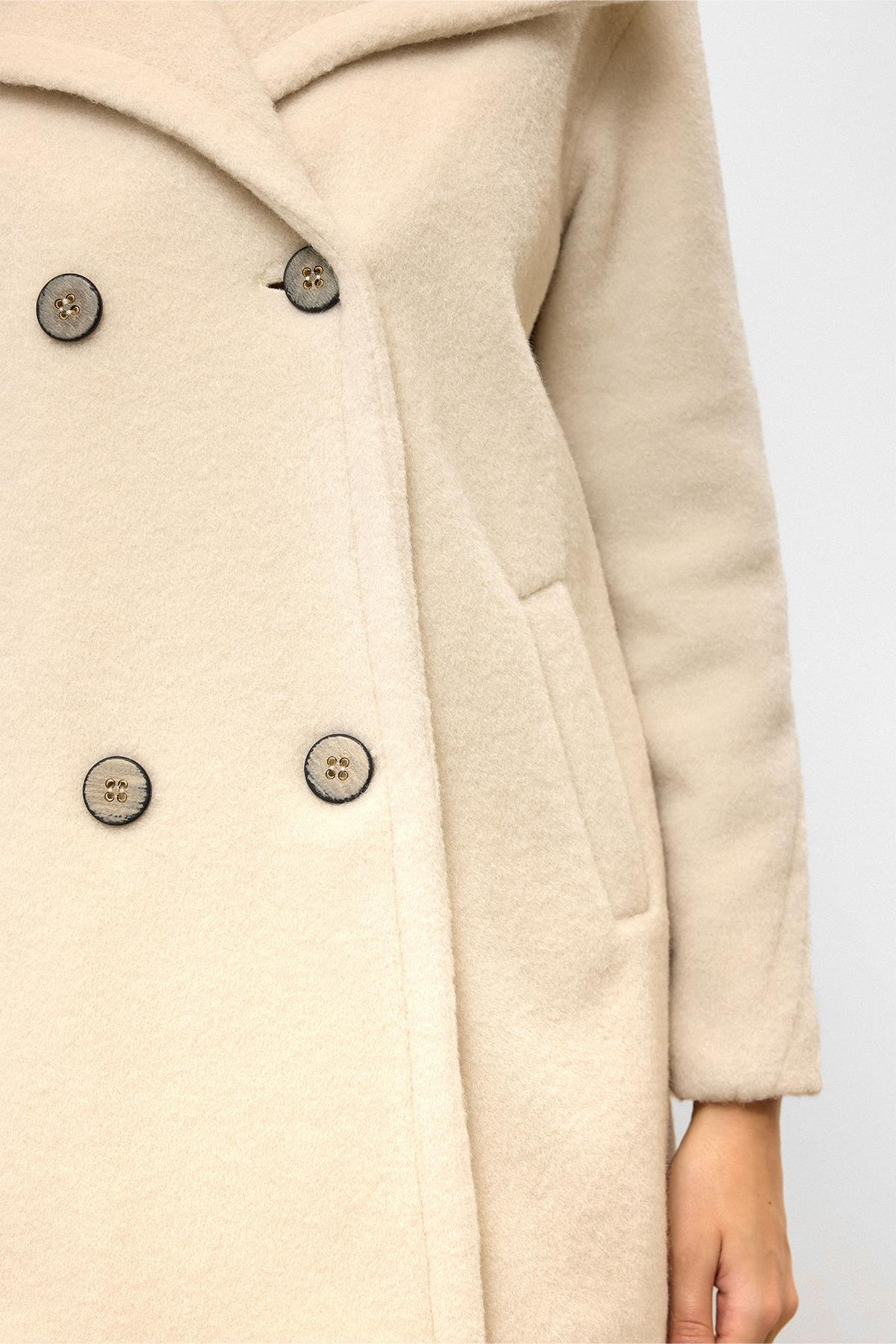 Mendil Yaka Kruvaze Geniş Kesim Kaban BEJ 3129