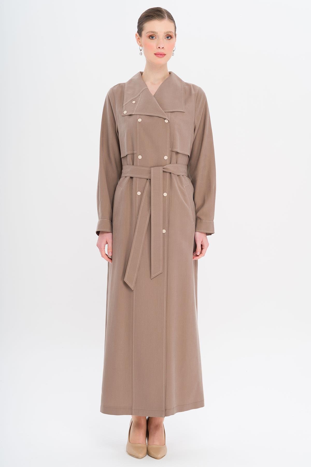 عباءة منديل مع ياقة وتفاصيل كبس من المودال غير المبطن أ. القهوة 6729