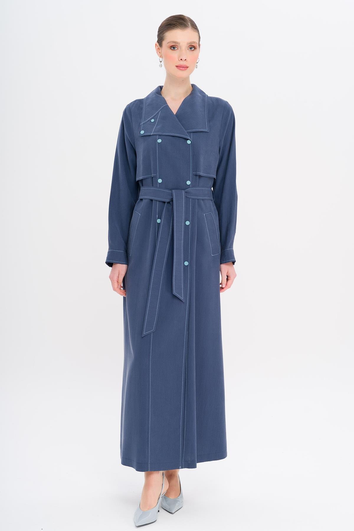 Handkerchief Collar Cape and Snap Detailed Unlined Modal Cape İNDİGO 6729