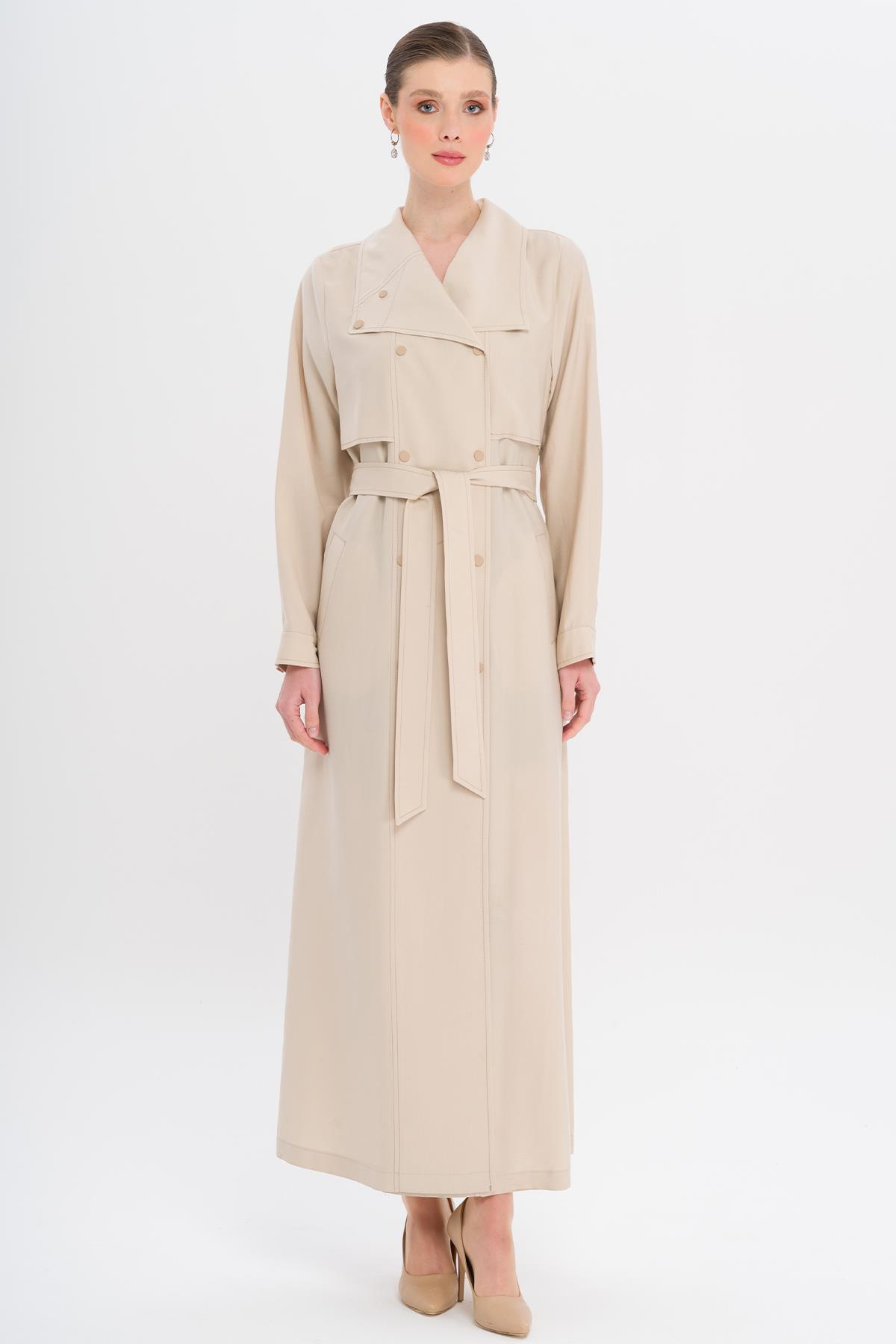 Handkerchief Collar Cape and Snap Detailed Unlined Modal Cape STONE 6729