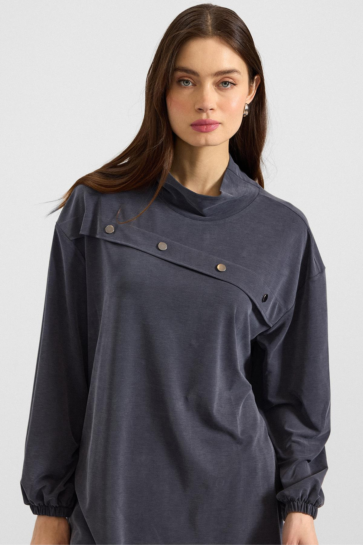 Metal Aksesuarlı Premium Kumaş Sweat Pantolon Takım LACİVERT 9404-TK