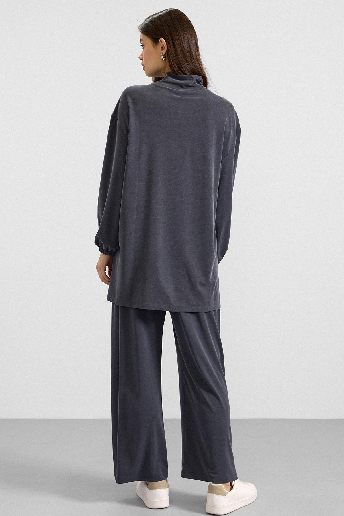 Metal Aksesuarlı Premium Kumaş Sweat Pantolon Takım LACİVERT 9404-TK