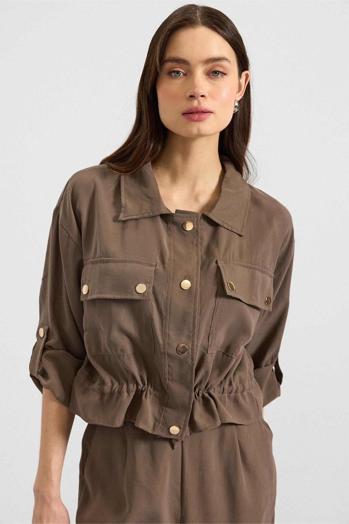 Metal Çıtçıtlı Crop Modal Ceket HAKİ 8285