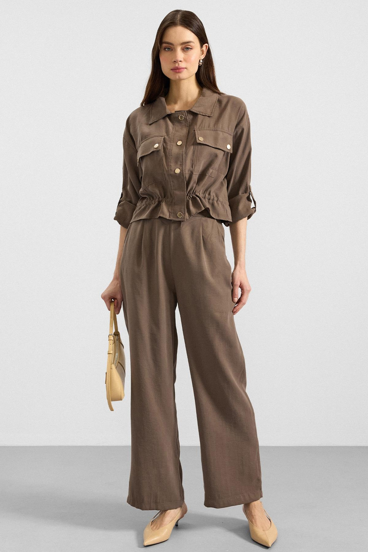 Metal Çıtçıtlı Crop Modal Ceket HAKİ 8285