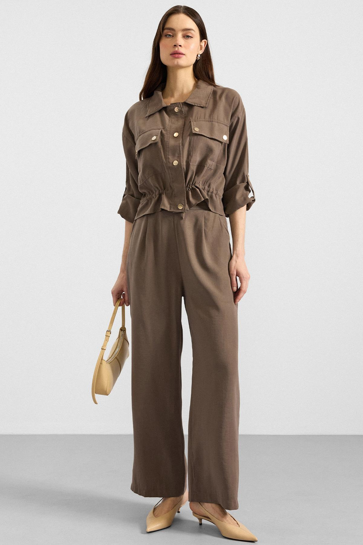 Metal Çıtçıtlı Crop Modal Ceket HAKİ 8285