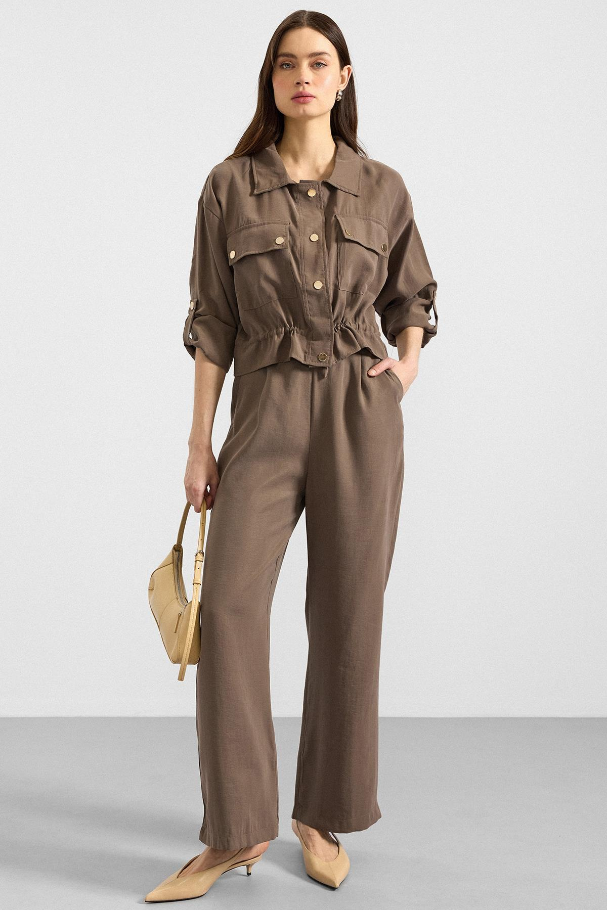 Metal Çıtçıtlı Crop Modal Ceket HAKİ 8285