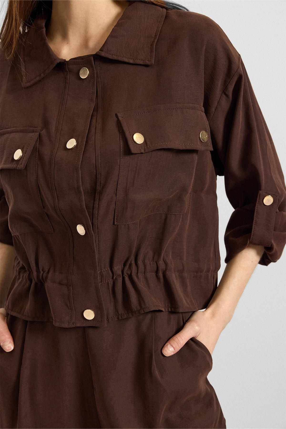 Metal Çıtçıtlı Crop Modal Ceket KAHVE 8285