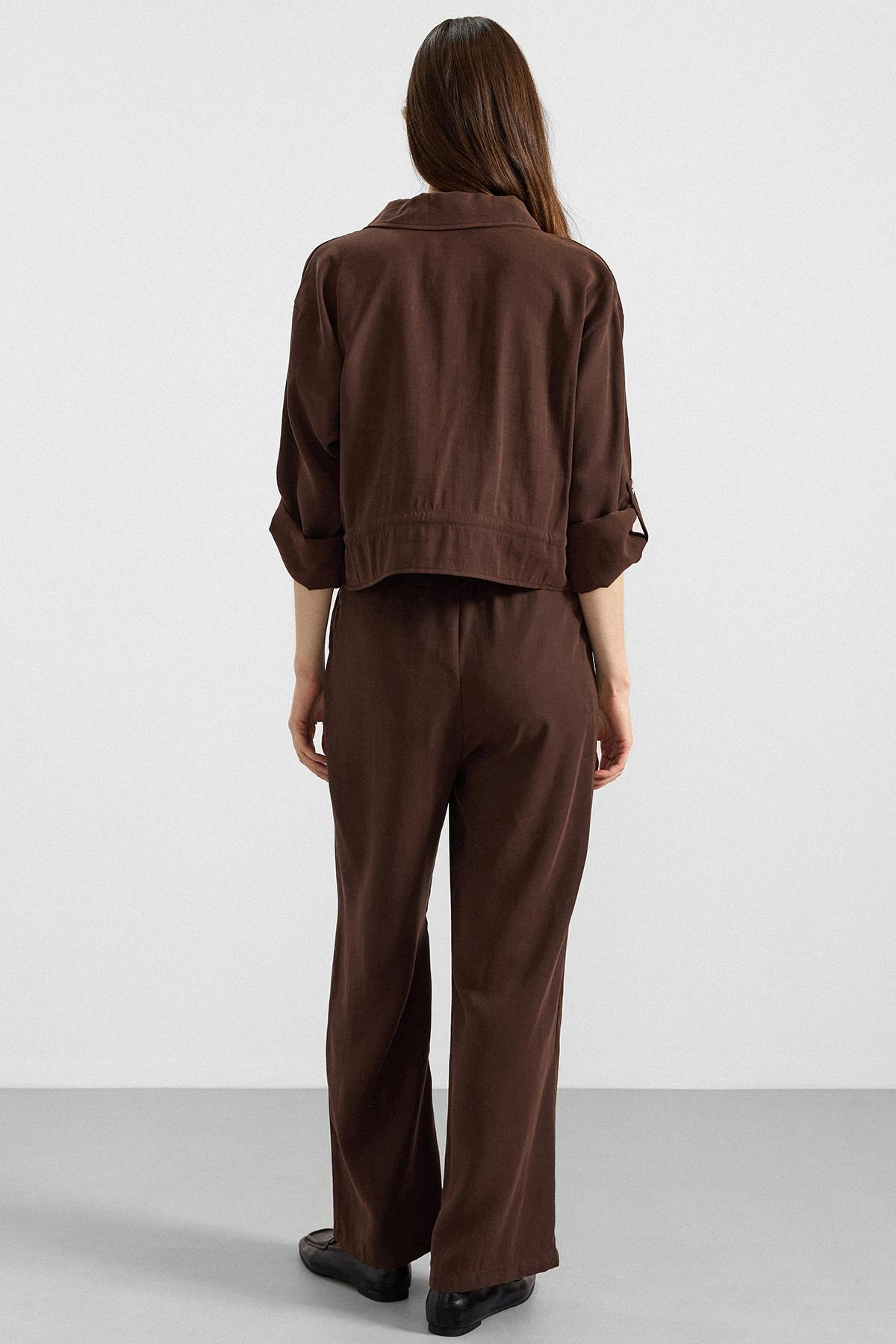 Metal Çıtçıtlı Crop Modal Ceket KAHVE 8285