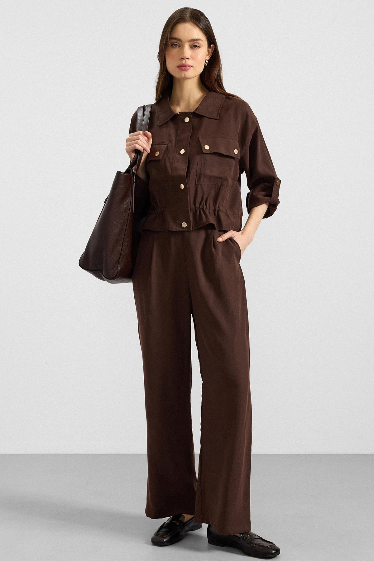 Metal Çıtçıtlı Crop Modal Ceket KAHVE 8285