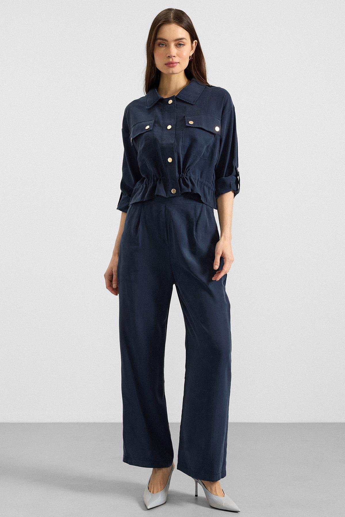 Metal Çıtçıtlı Crop Modal Ceket LACİVERT 8285