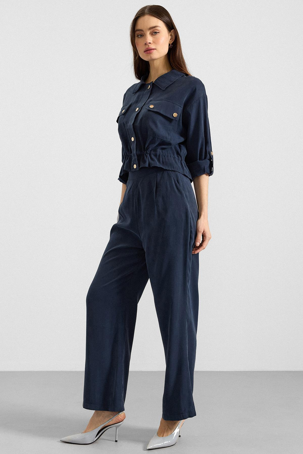 Metal Çıtçıtlı Crop Modal Ceket LACİVERT 8285