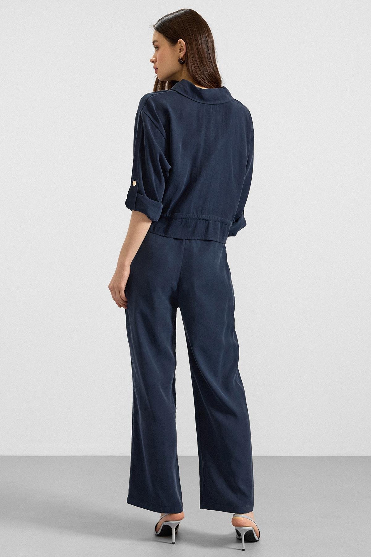 Metal Çıtçıtlı Crop Modal Ceket LACİVERT 8285