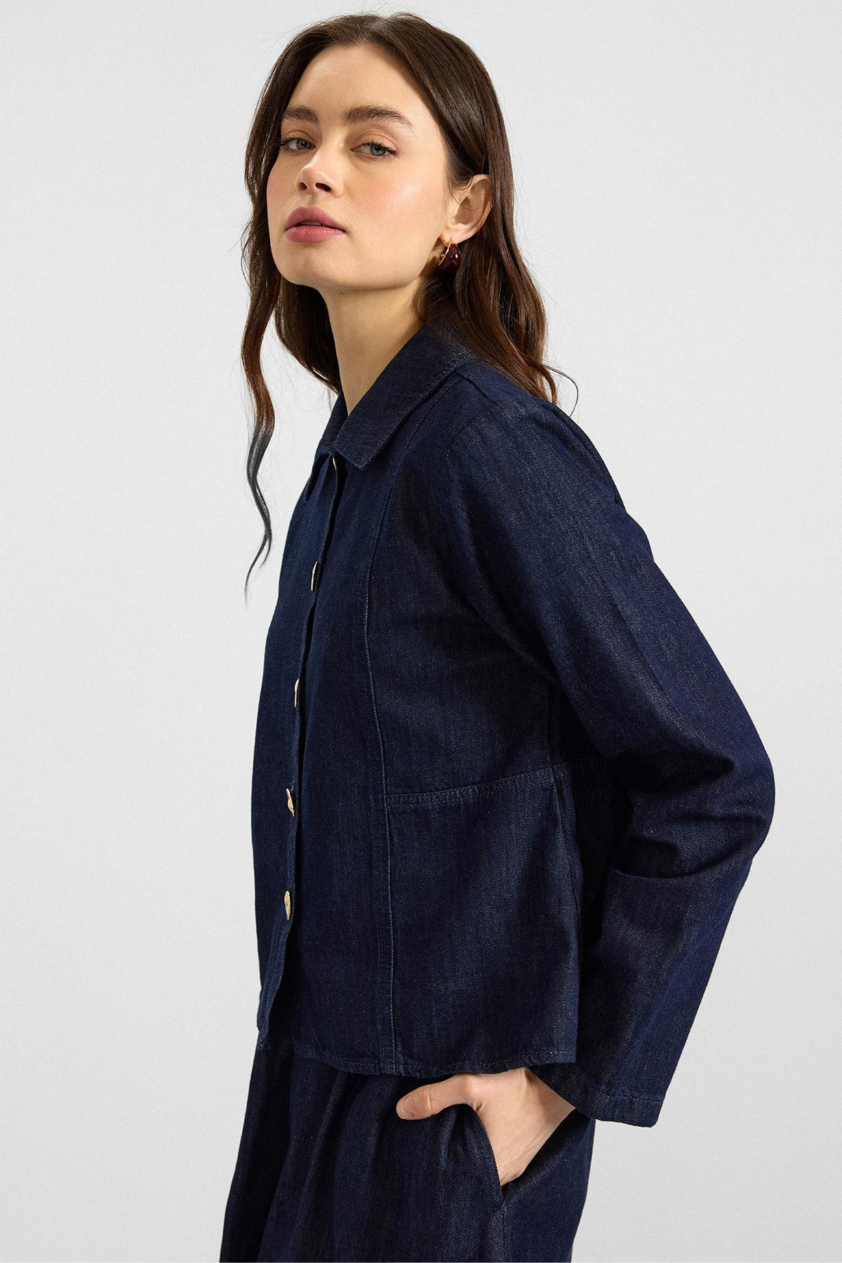 Metal Düğmeli Etek Ceket Denim ikili Takım LACİVERT 9400-TK