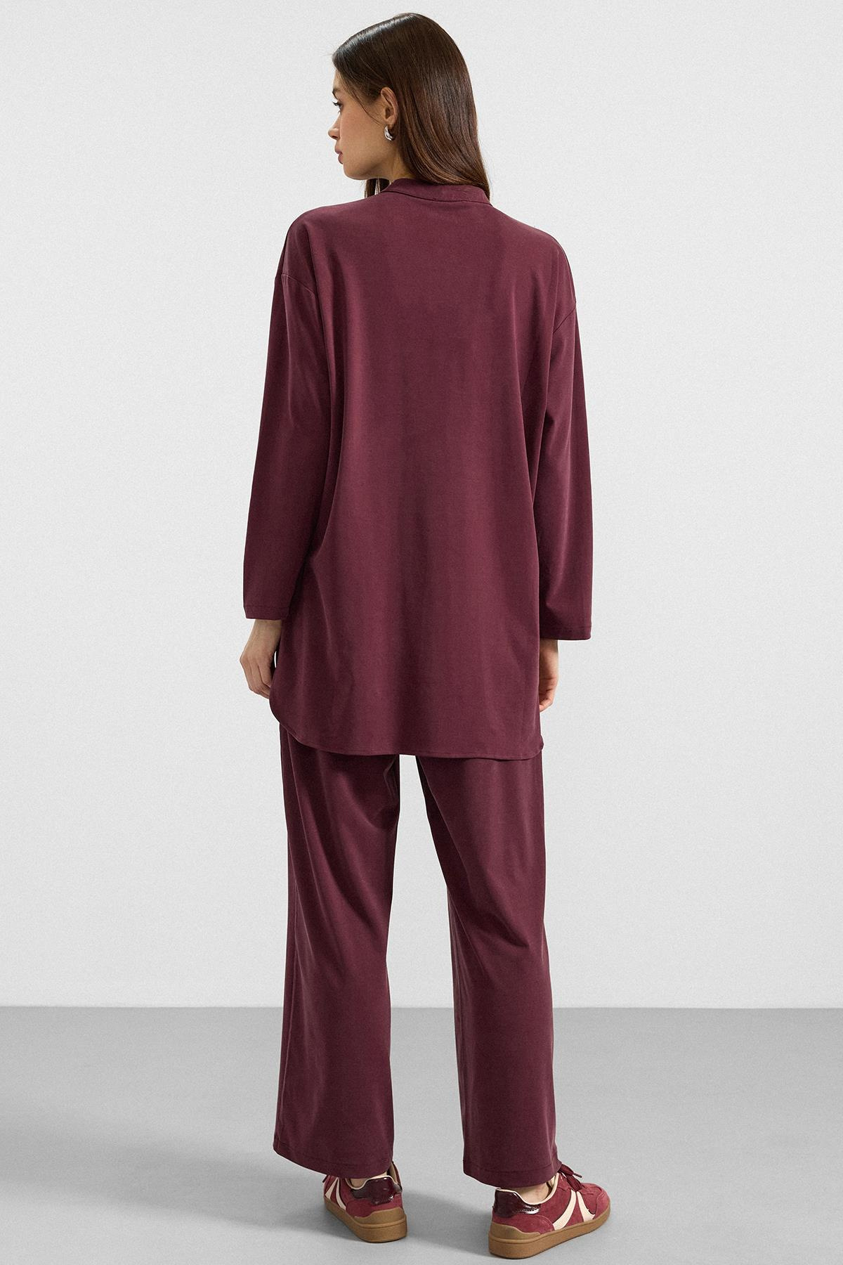 Metal Düğmeli Premium Kumaş Sweat Pantolon Takım BORDO 9405-TK