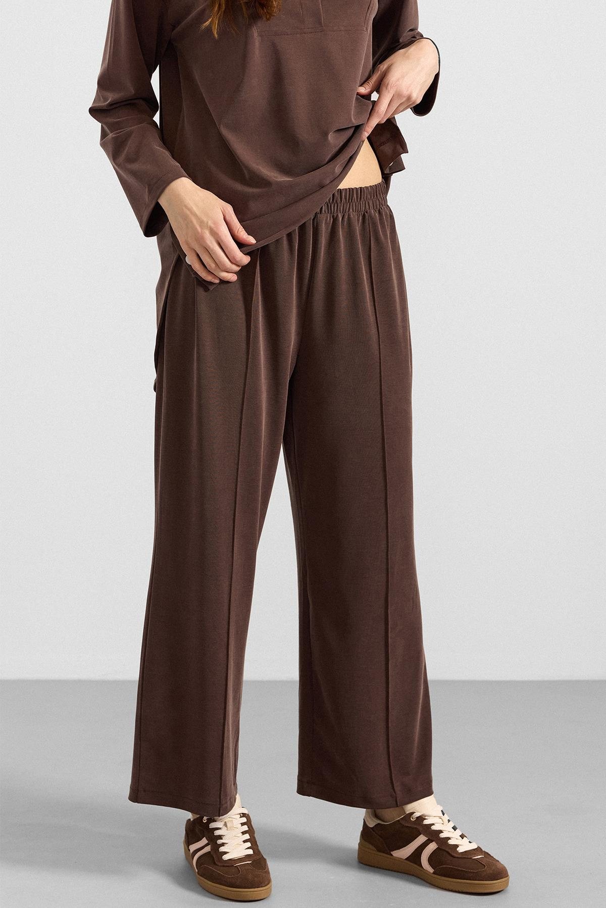 Metal Düğmeli Premium Kumaş Sweat Pantolon Takım KAHVE 9405-TK