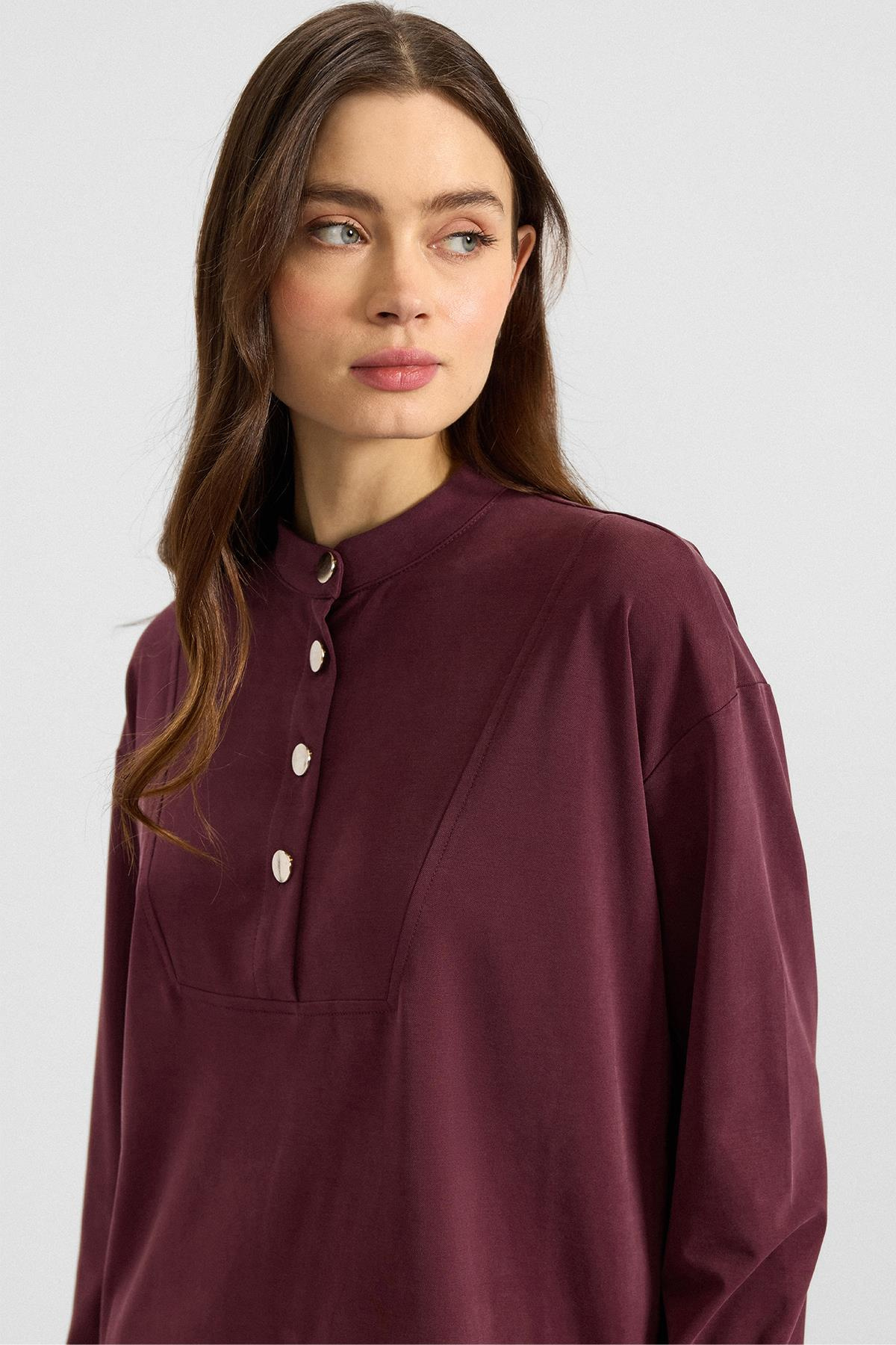 Metal Düğmeli Premium Kumaş Sweat Pantolon Takım BORDO 9405-TK