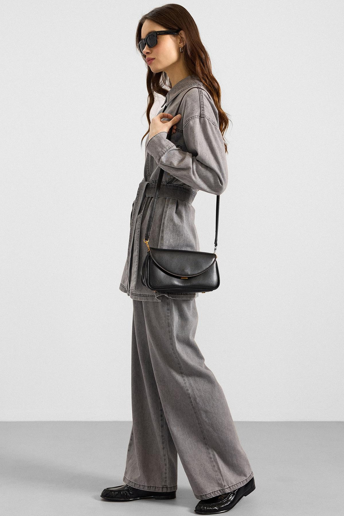 Metal Düğmeli Soft Denim Ceket Pantolon GRİ 9401-TK