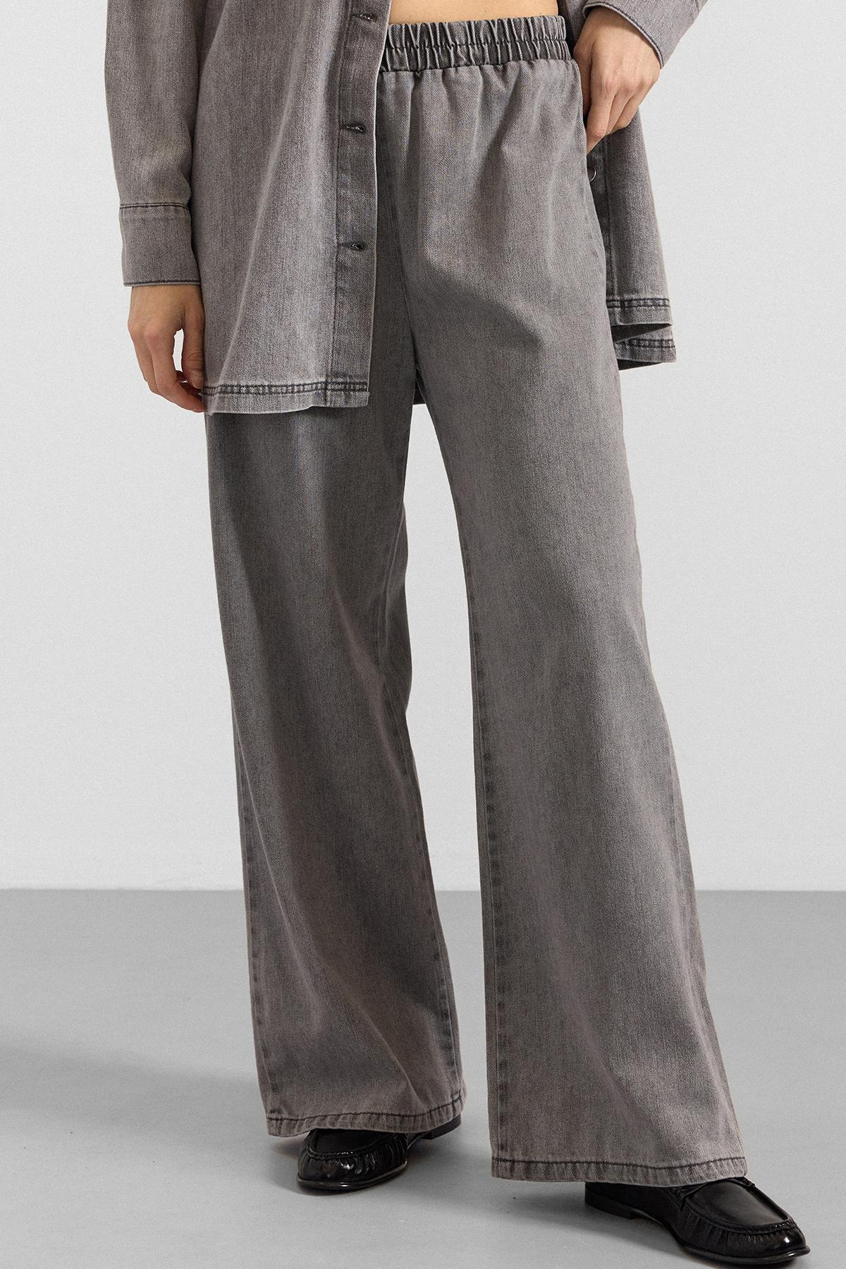 Metal Düğmeli Soft Denim Ceket Pantolon GRİ 9401-TK