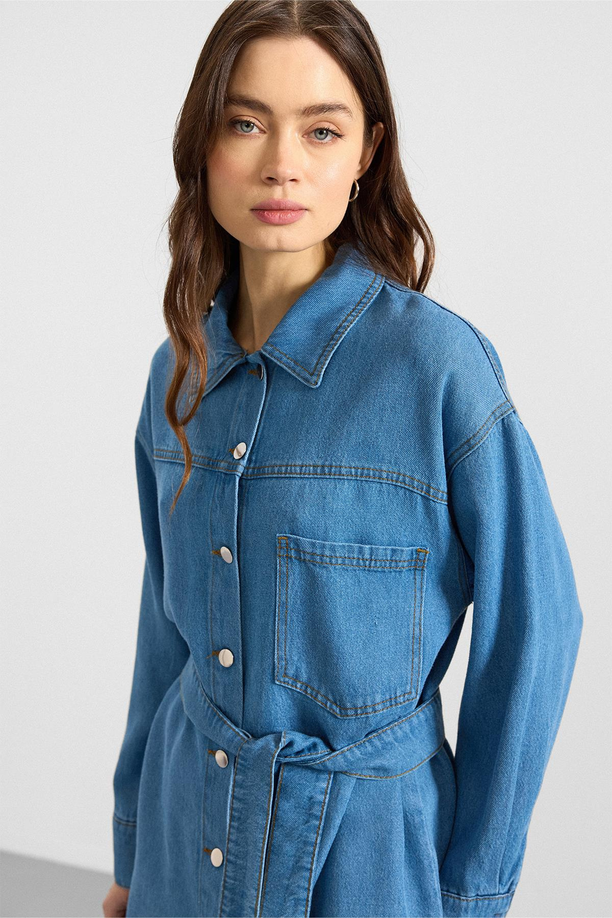 Metal Düğmeli Soft Denim Ceket Pantolon MAVİ 9401-TK