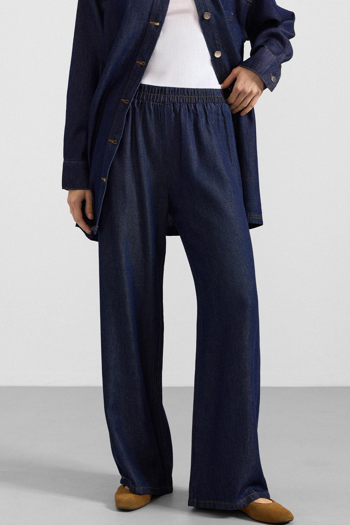 Metal Düğmeli Soft Denim Ceket Pantolon KOYU MAVİ 9401-TK