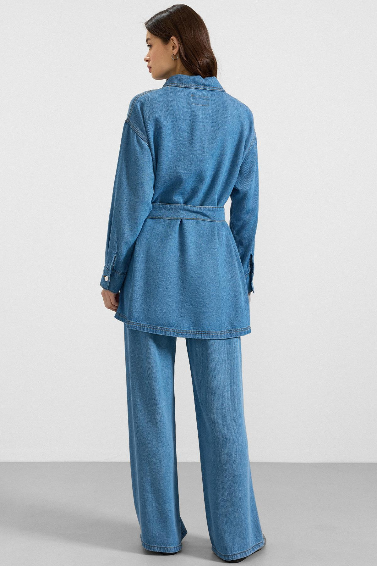 Metal Düğmeli Soft Denim Ceket Pantolon MAVİ 9401-TK