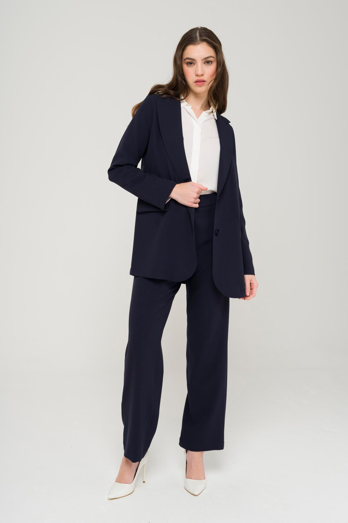 Mono Yaka Rahat Kalıp Astarsız Blazer Ceket LACİVERT 8217