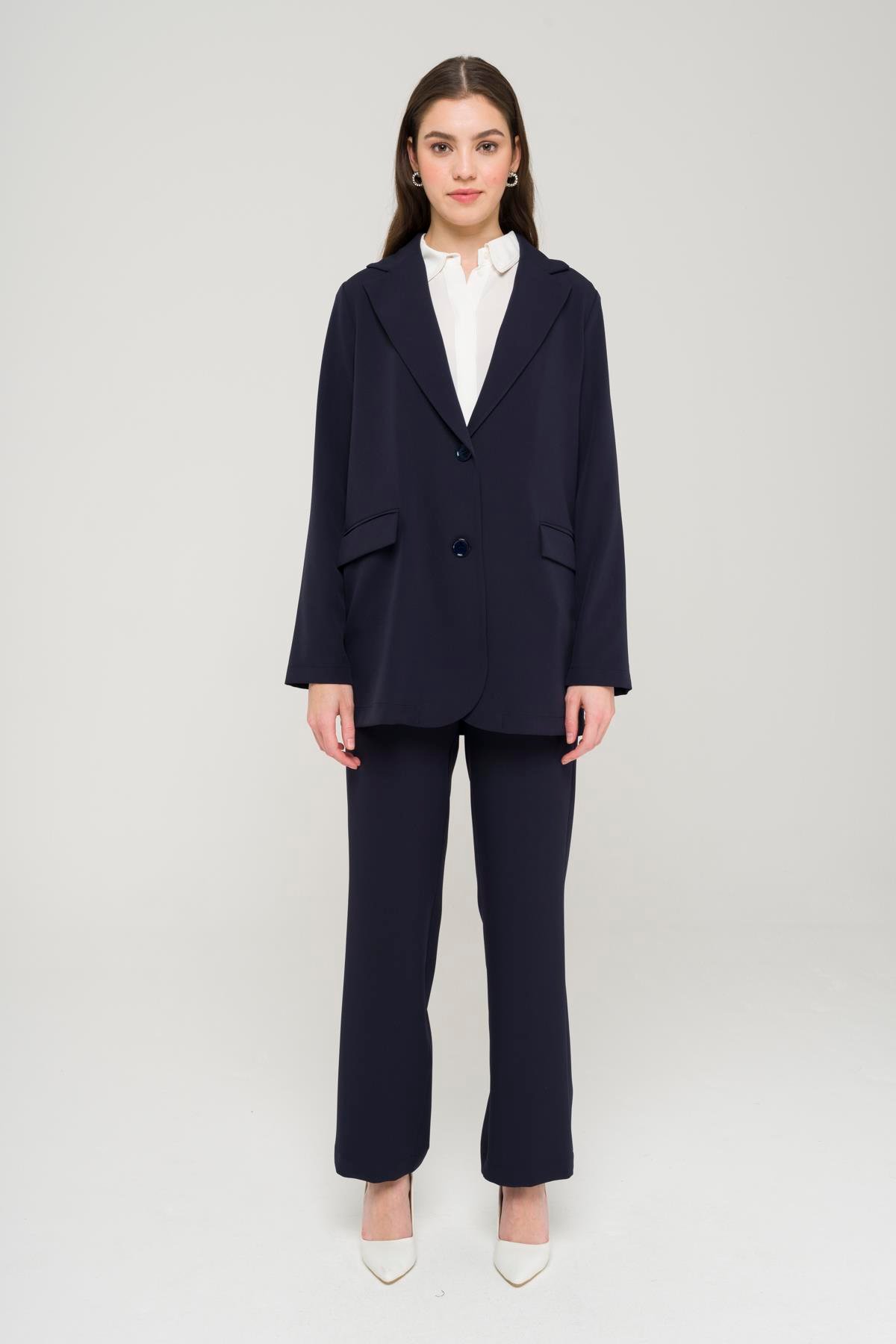 Mono Yaka Rahat Kalıp Astarsız Blazer Ceket LACİVERT 8217