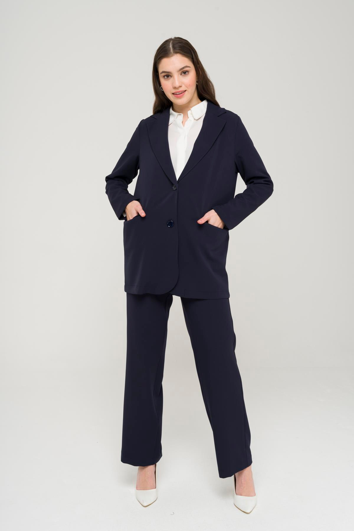 Mono Yaka Rahat Kalıp Astarsız Blazer Ceket LACİVERT 8217