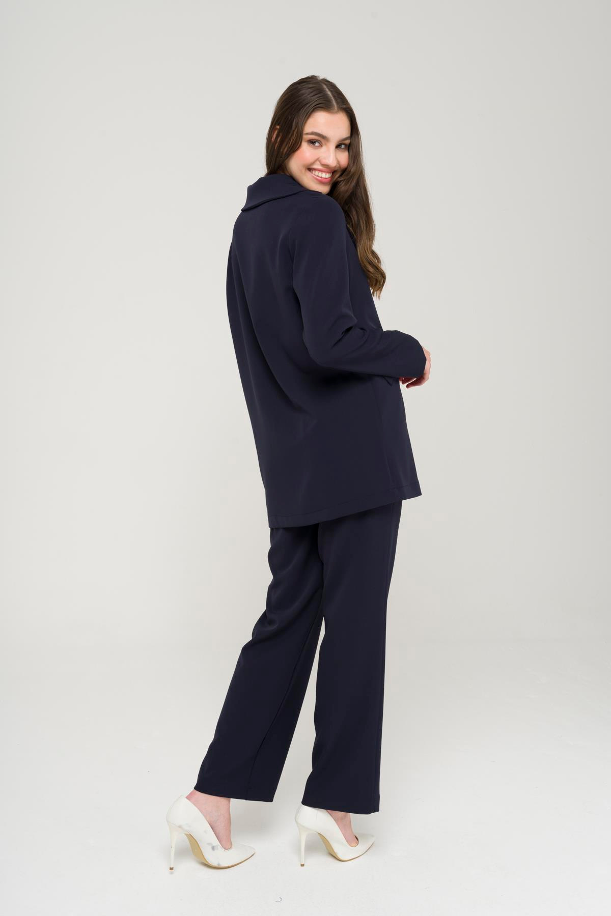 Mono Yaka Rahat Kalıp Astarsız Blazer Ceket LACİVERT 8217