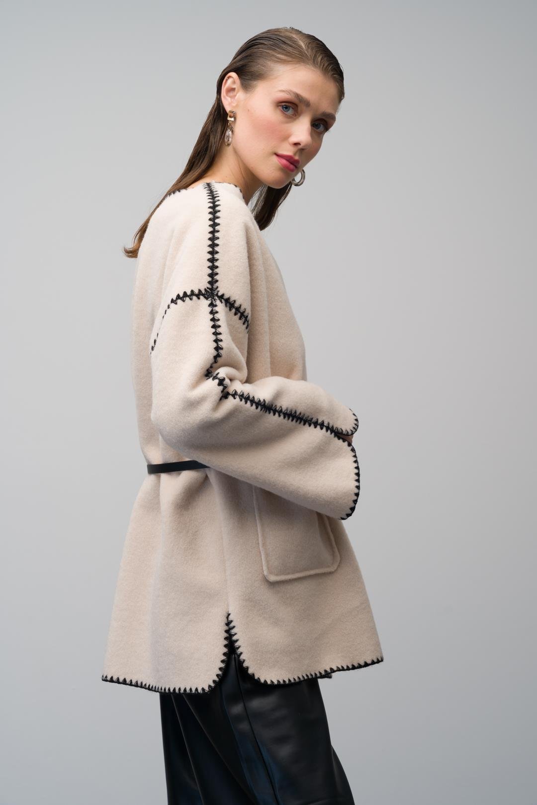 Nakış Detaylı Torba Cepli Astarsız Salaş Kaban BEJ 3077