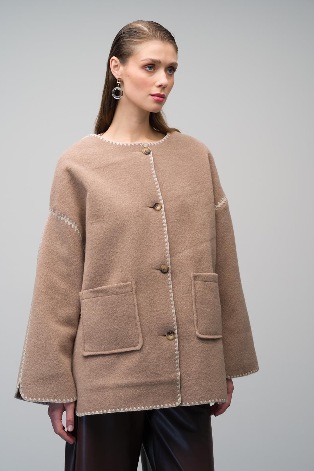 Nakış Detaylı Torba Cepli Astarsız Salaş Kaban VİZON 3077