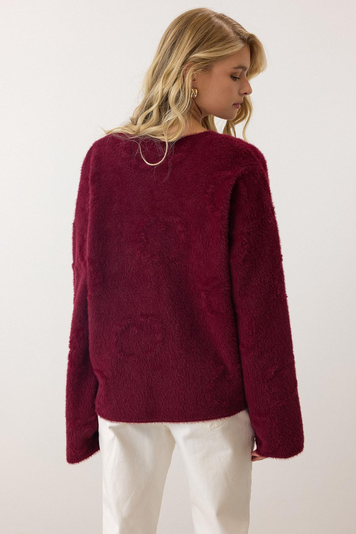 Önden Bağlamalı Soft Triko Hırka BORDO 8267