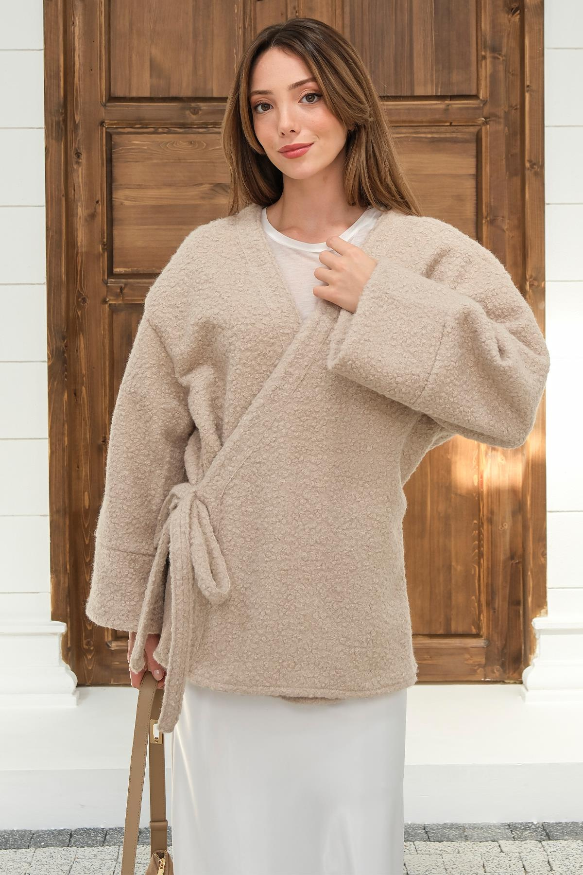 Önü Bağlamalı Buklet Kimono Ceket TAŞ 8265