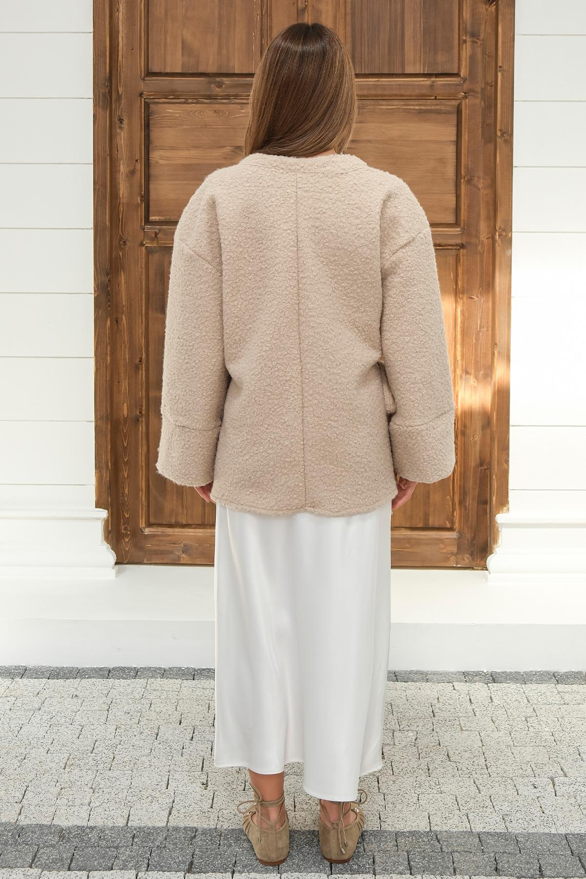 Önü Bağlamalı Buklet Kimono Ceket TAŞ 8265