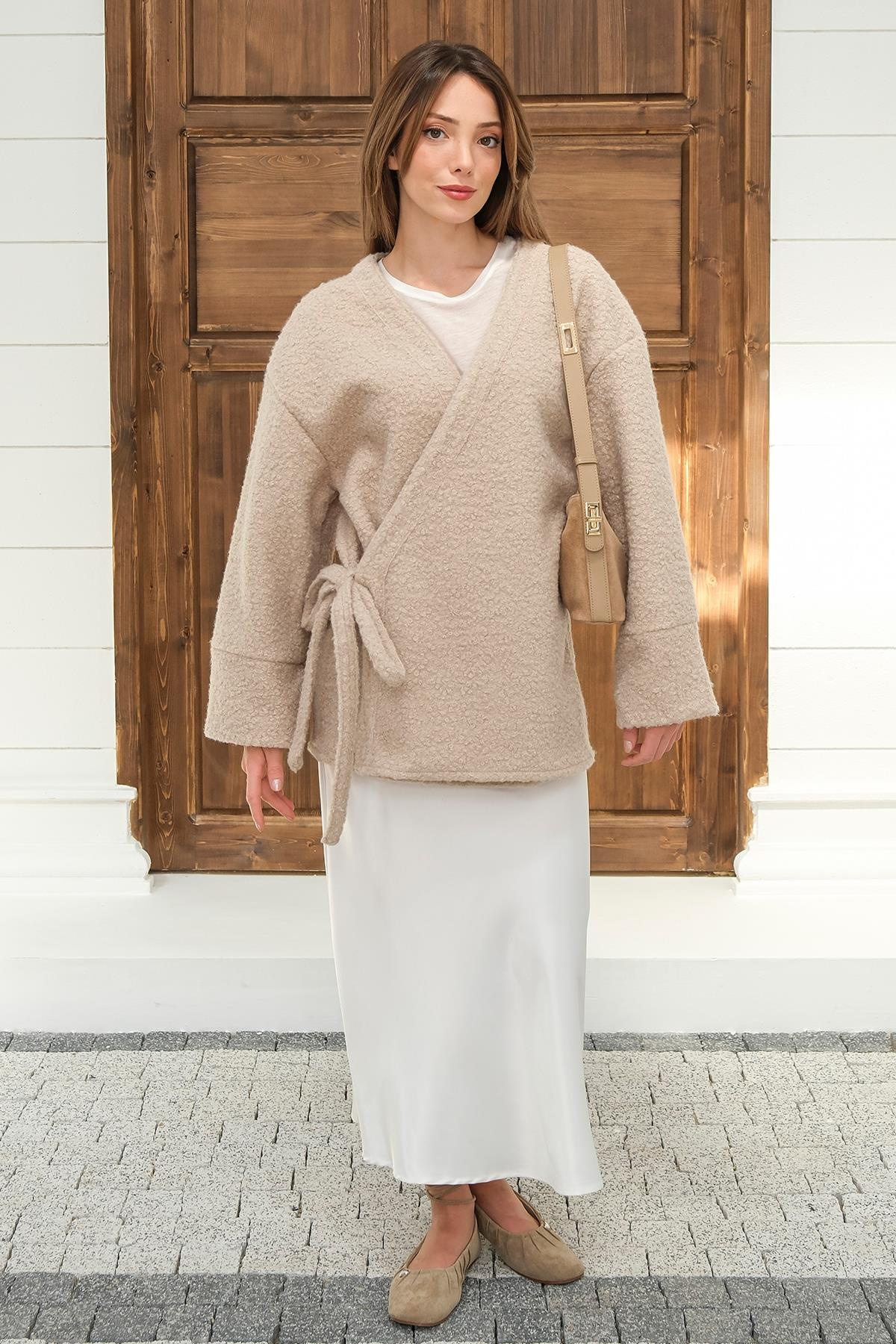 Önü Bağlamalı Buklet Kimono Ceket TAŞ 8265