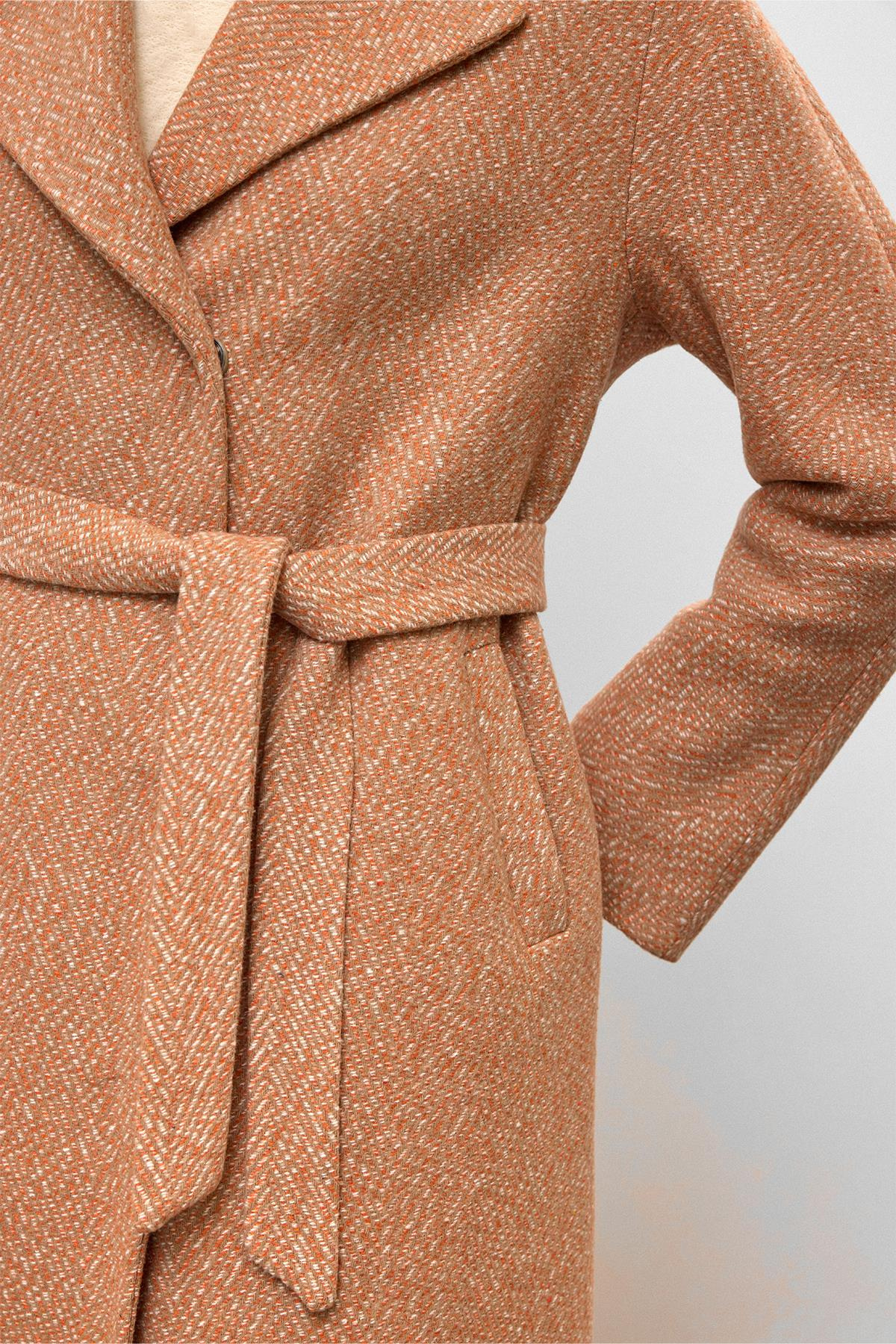 Oversize Çıt Çıt Kapamalı Balık Sırtı Desen Ara Boy Kaban SOMON 3035