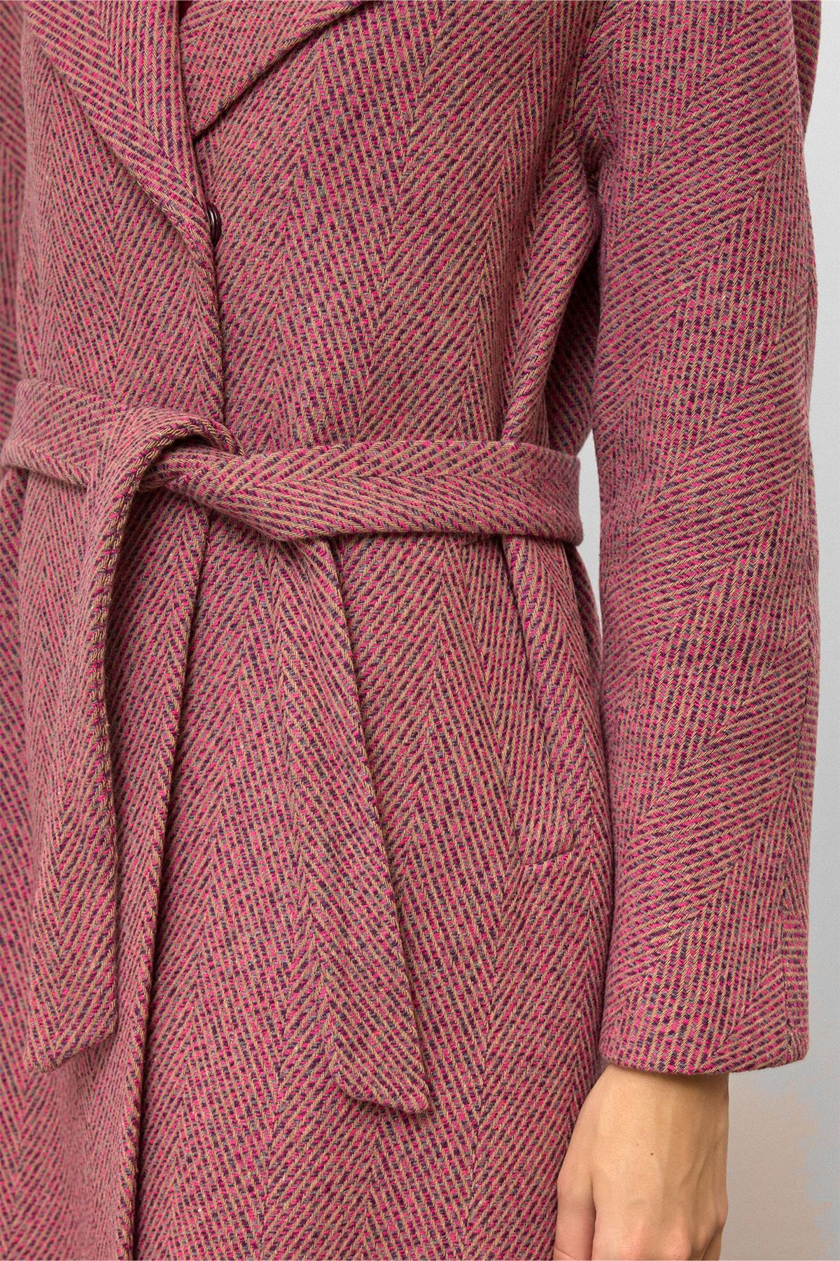 Oversize Çıt Çıt Kapamalı Balık Sırtı Desen Ara Boy Kaban FUŞYA 3035