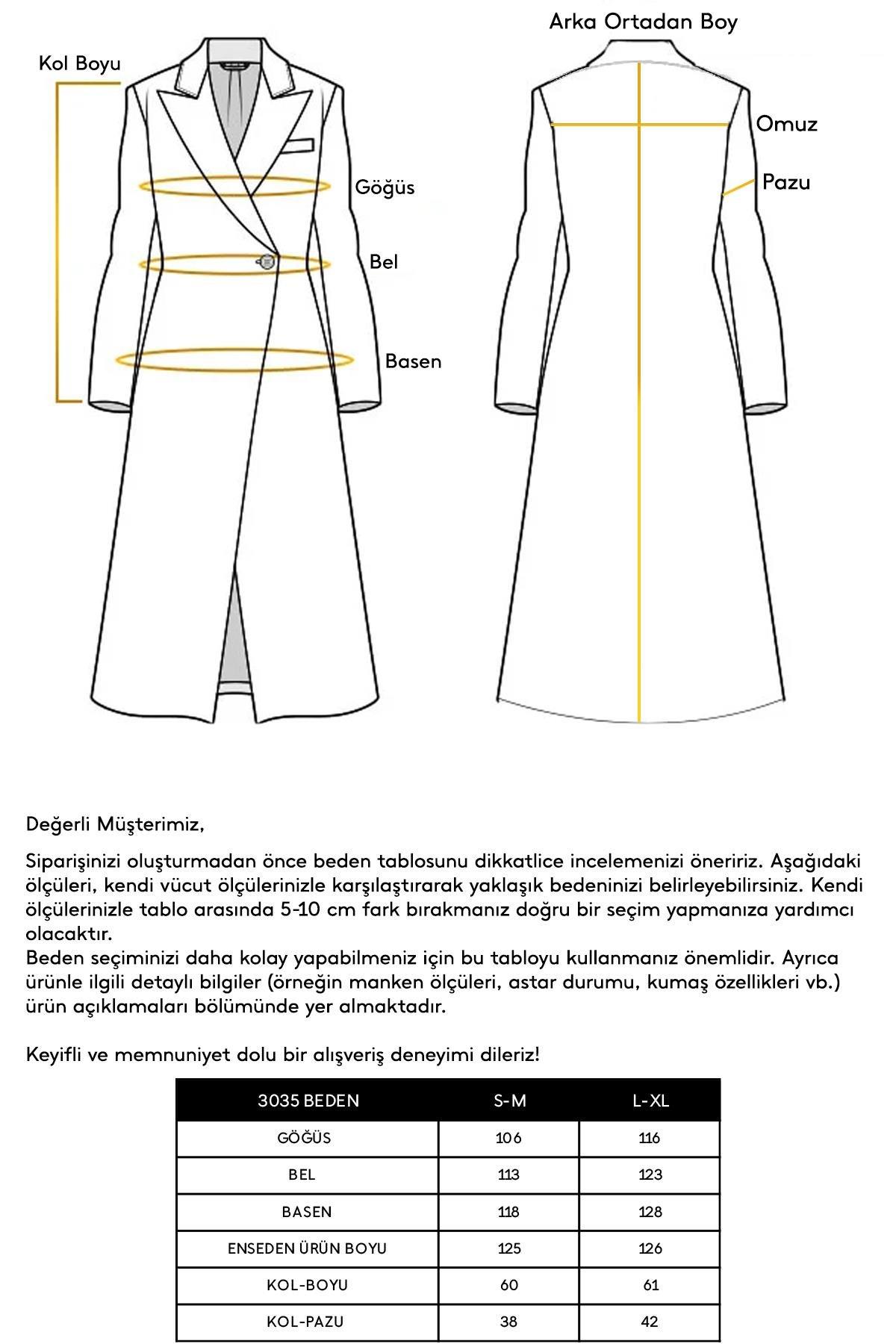 Oversize Çıt Çıt Kapamalı Balık Sırtı Desen Ara Boy Kaban SOMON 3035