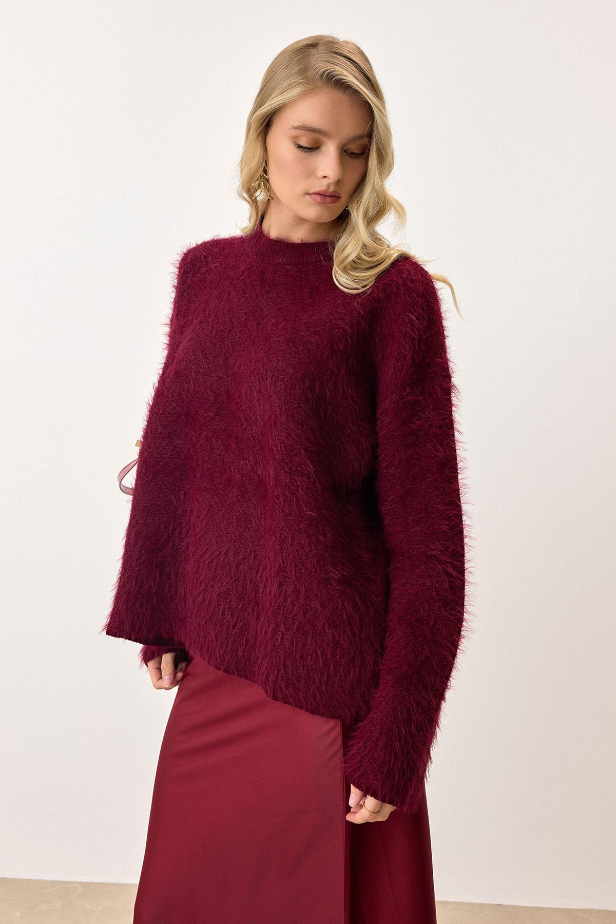 Oversize Tüylü Soft Kazak BORDO 8270