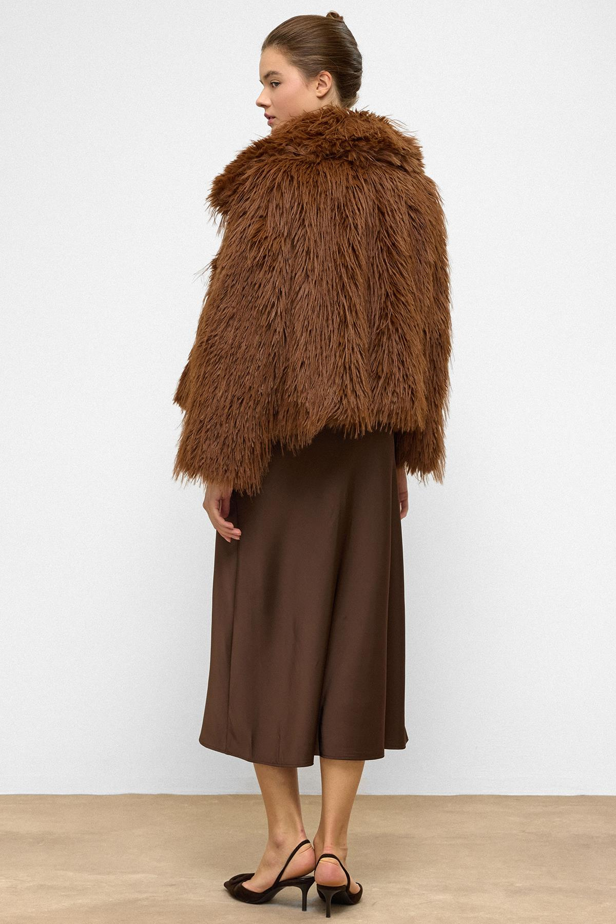 Oversize Uzun Tüylü Suni Kürk Ceket TABA 1011