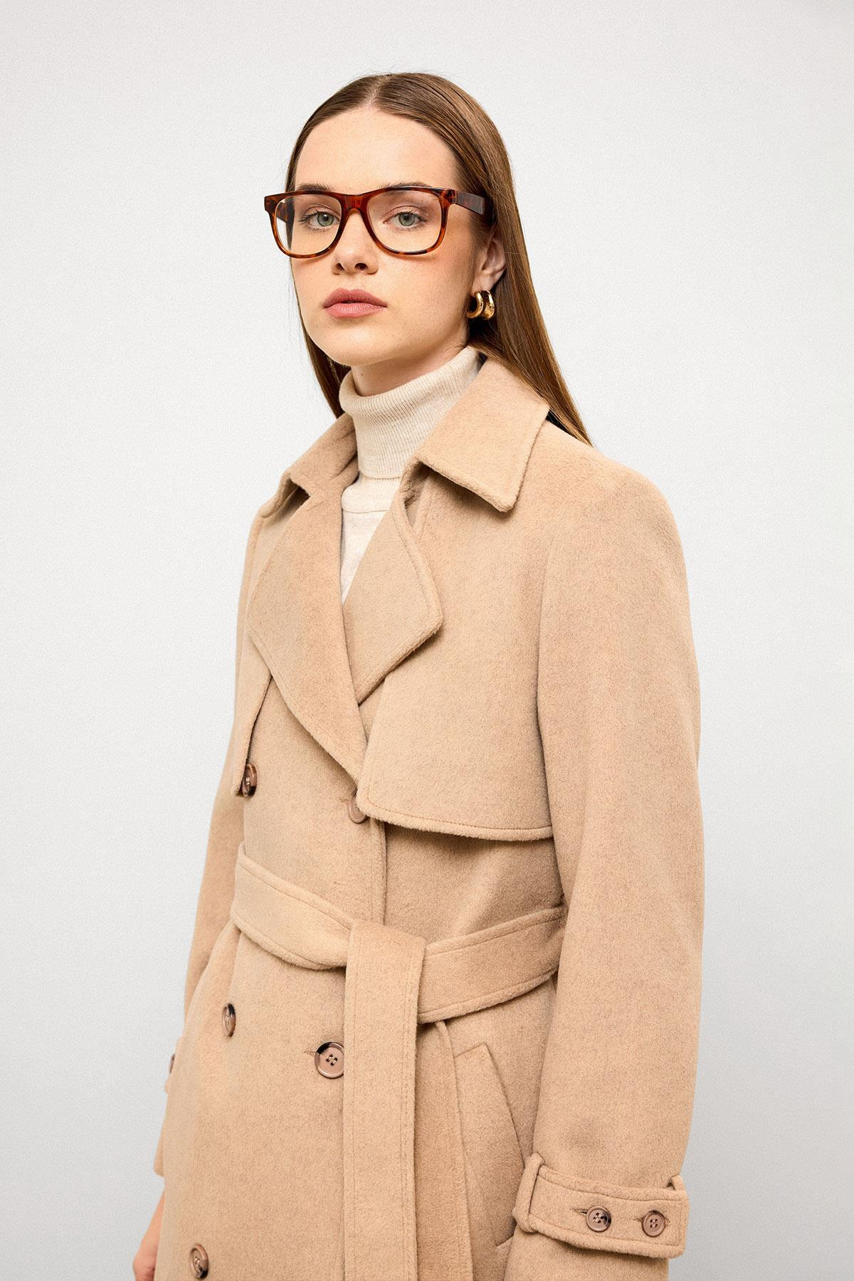 Double-Breasted Coat with Cape Detail BEIGE 3091