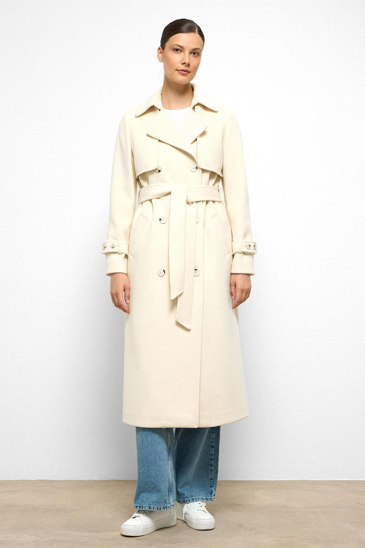 Double-Breasted Coat with Cape Detail IVORY 3091