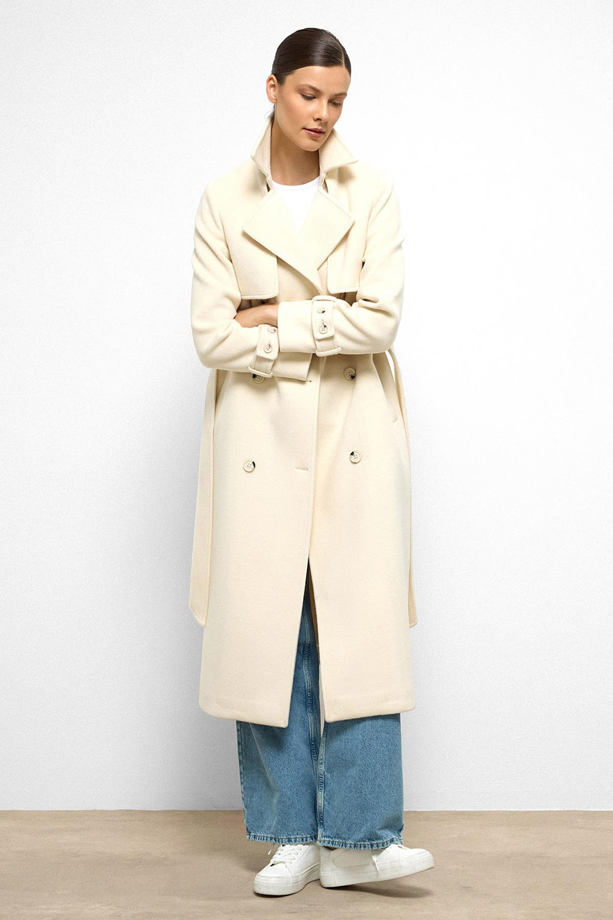 Double-Breasted Coat with Cape Detail IVORY 3091