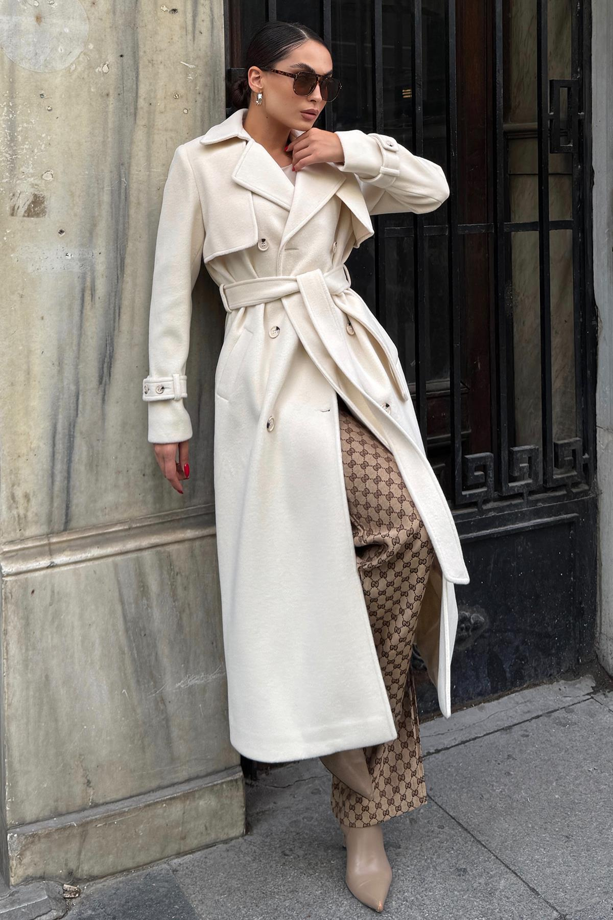 Double-Breasted Coat with Cape Detail IVORY 3091