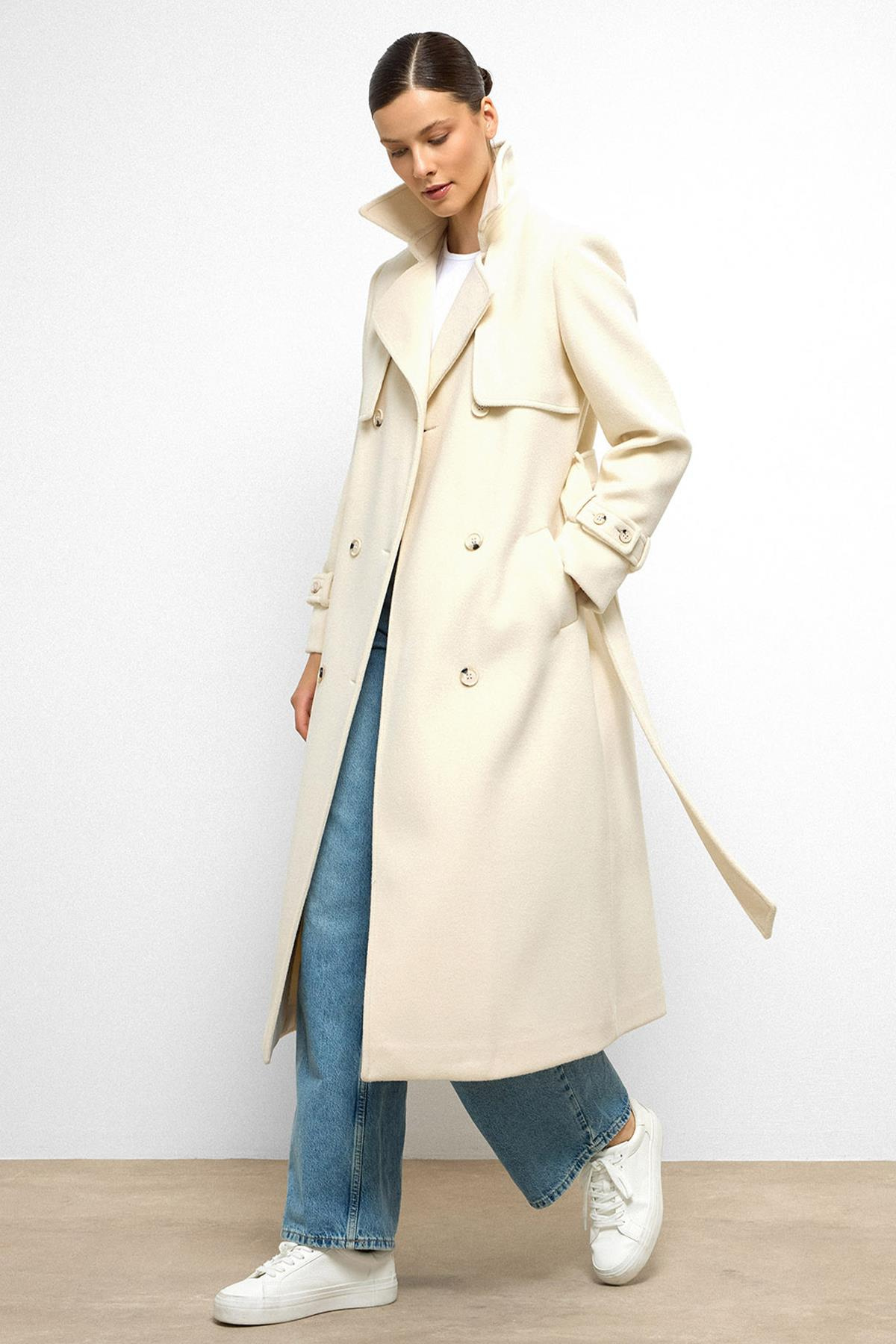 Double-Breasted Coat with Cape Detail IVORY 3091