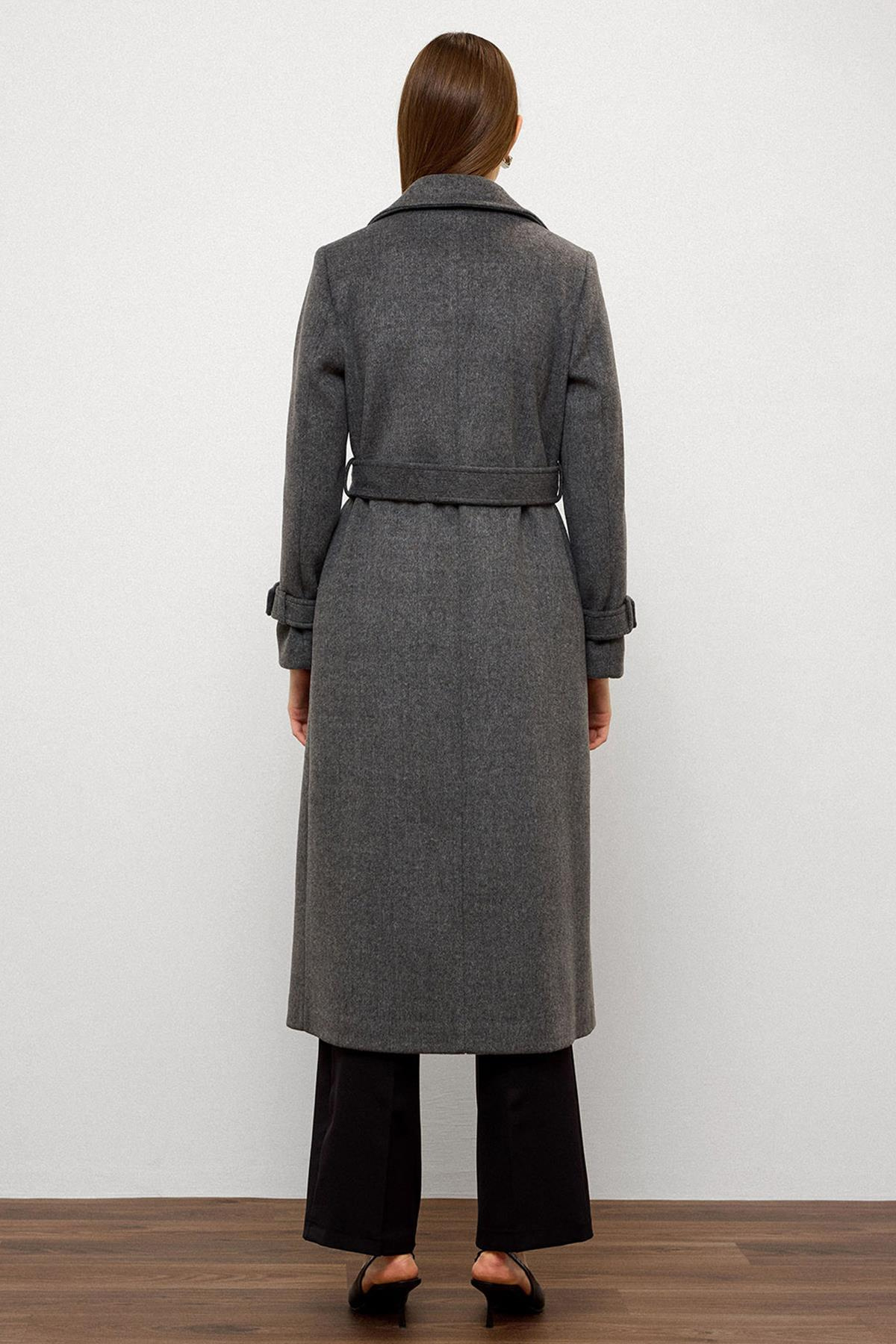 Pelerin Detaylı Kruvaze Kaban KOYU GRİ 3091