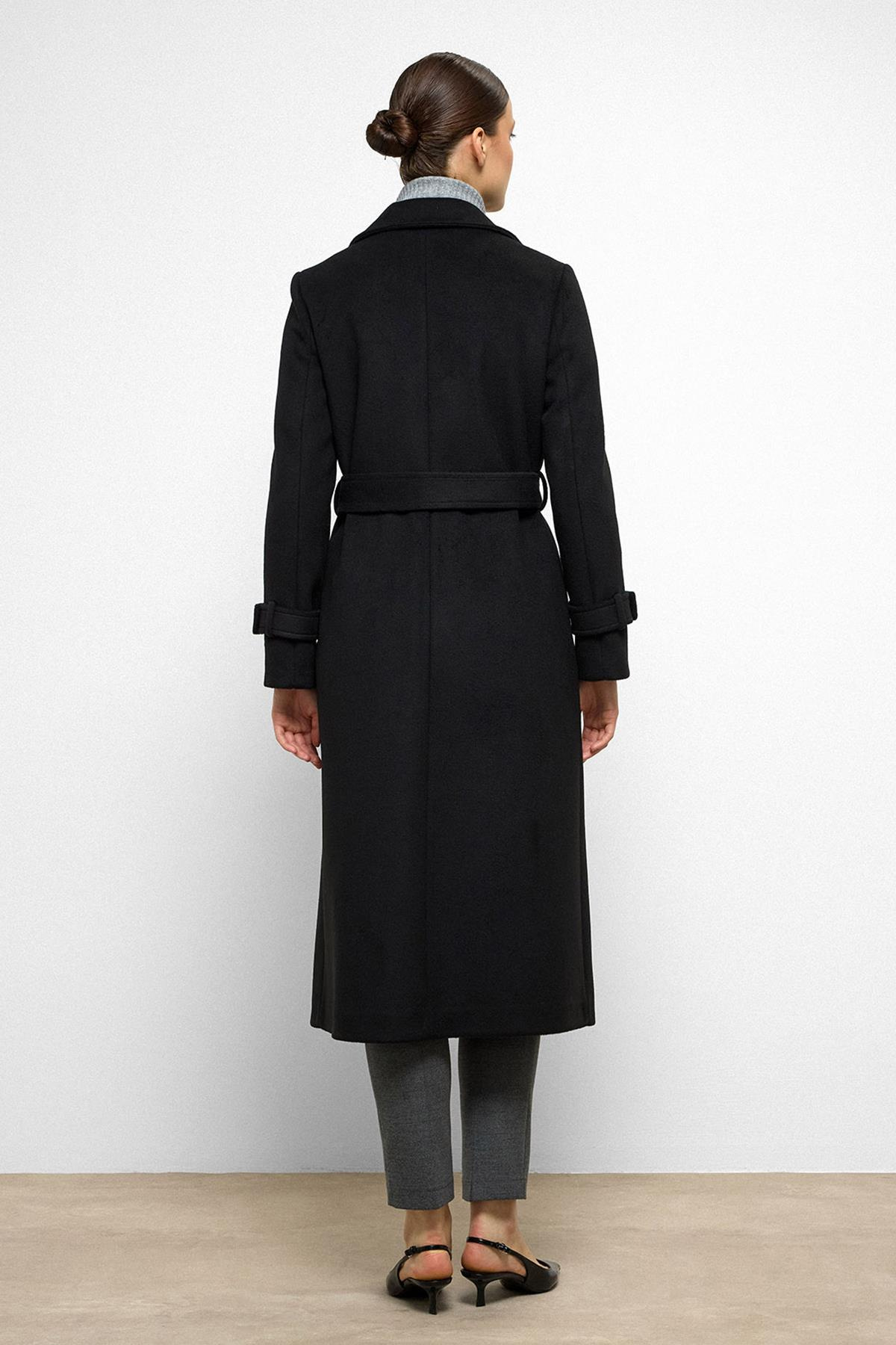 Pelerin Detaylı Kruvaze Kaban SİYAH 3091