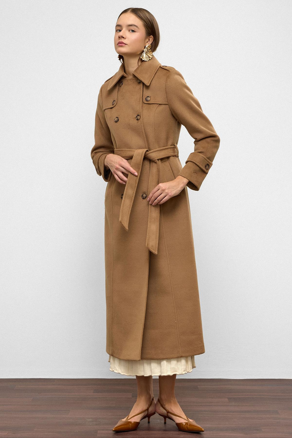 Double-Breasted Long Coat with Cape Detail K. KAMEL 3087