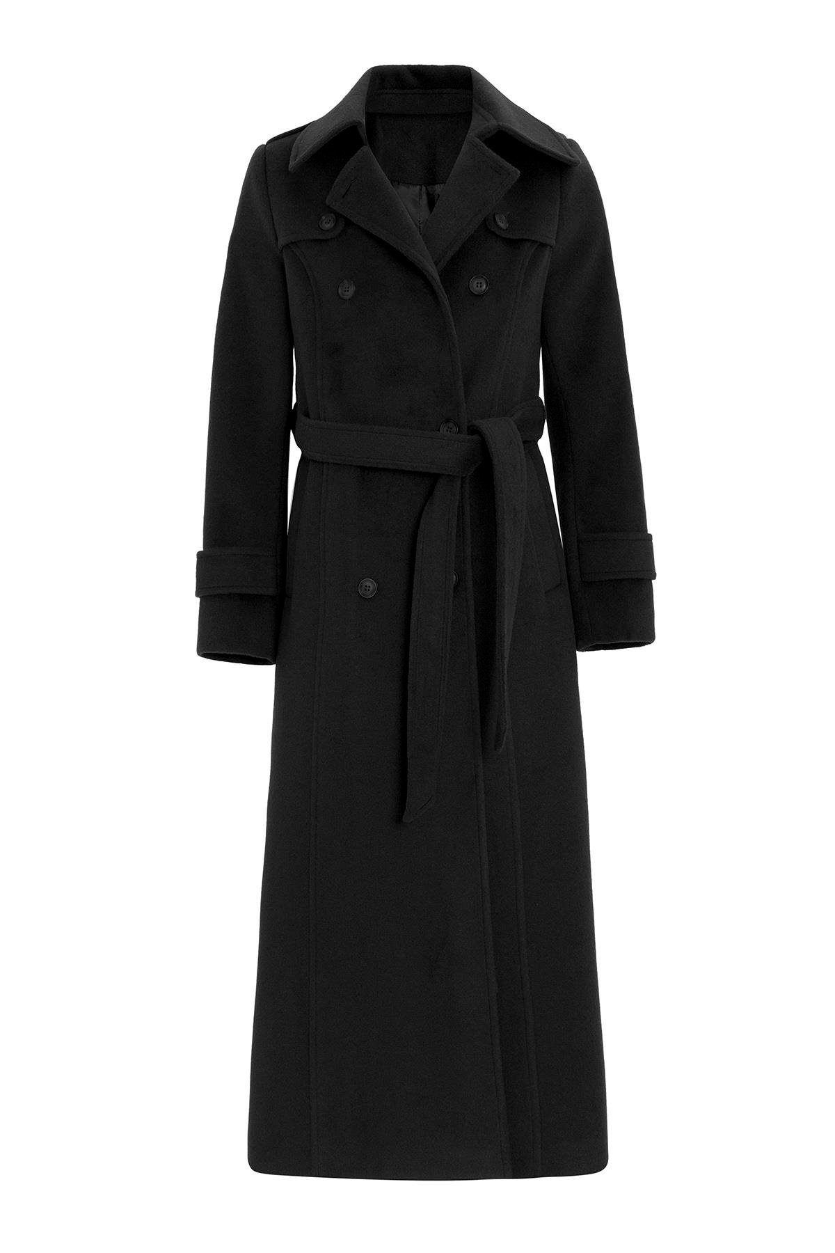 Pelerin Detaylı Kruvaze Uzun Boy Kaban SİYAH 3087